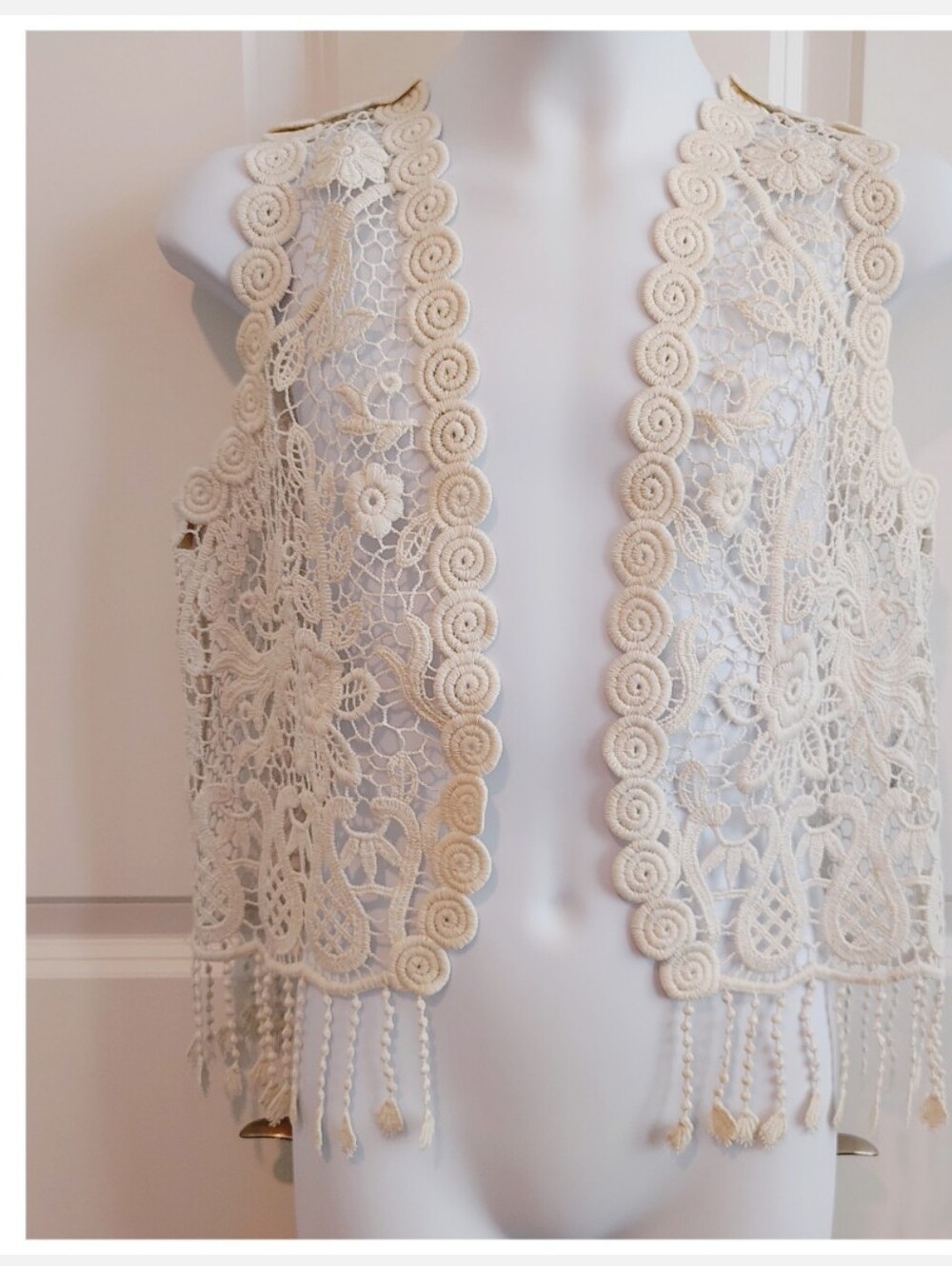 Cream Crochet Boho Festival Style Vest